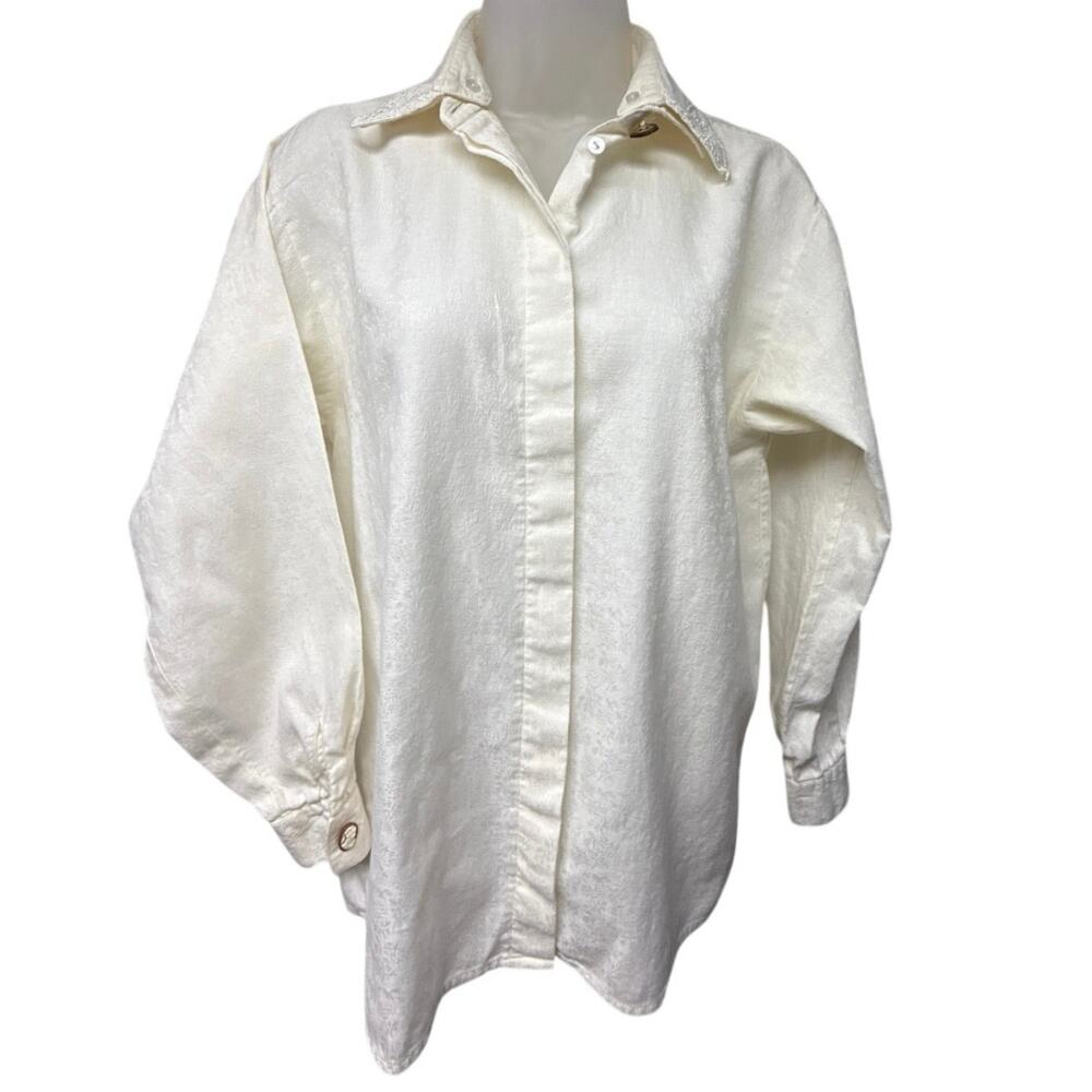 Vintage Abercrombie & Fitch Cream Blouse Size 4 Removable Lace Collar Jacquard